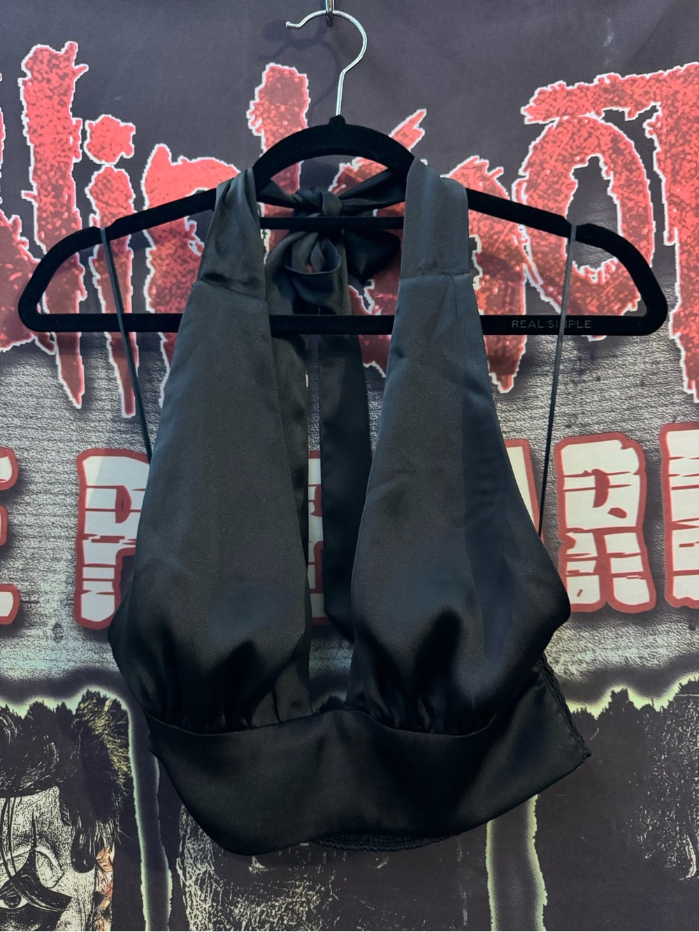 Garage Black Satin Halter Top